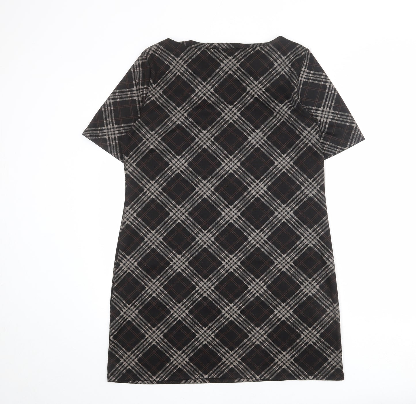 Dorothy Perkins Womens Black Plaid Polyester Shift Size 14 Round Neck Pullover
