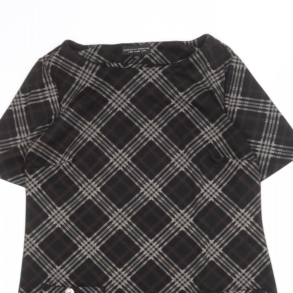 Dorothy Perkins Womens Black Plaid Polyester Shift Size 14 Round Neck Pullover