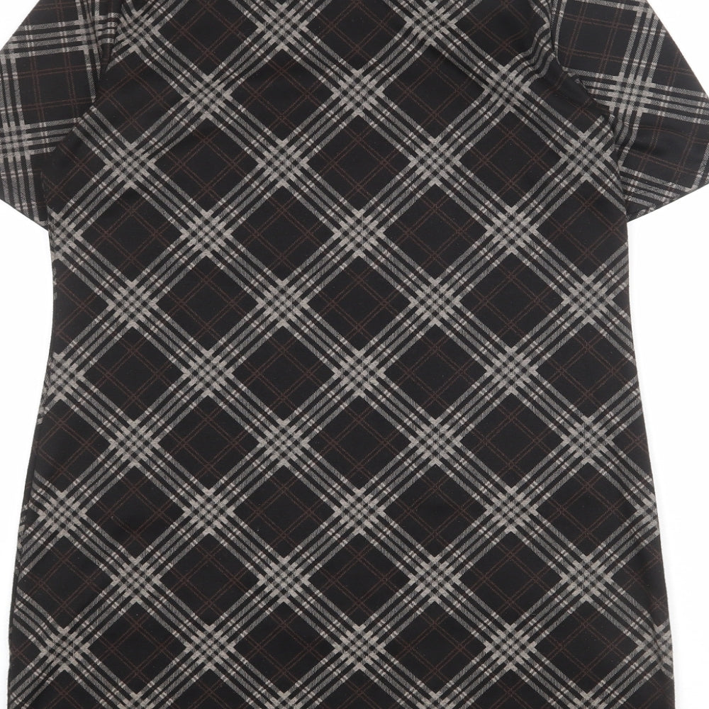 Dorothy Perkins Womens Black Plaid Polyester Shift Size 14 Round Neck Pullover