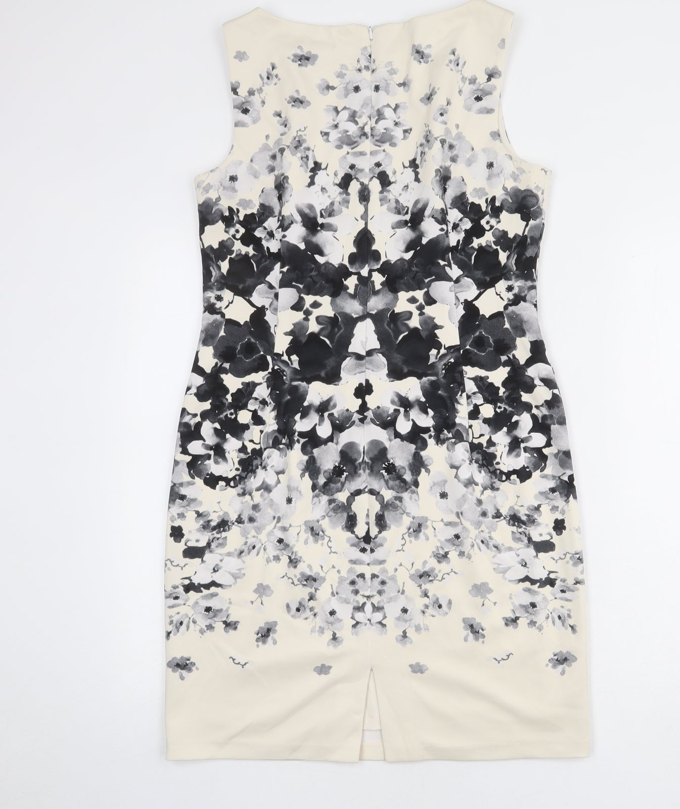 Maggy London Womens Beige Floral Polyester Shift Size 14 Round Neck Zip
