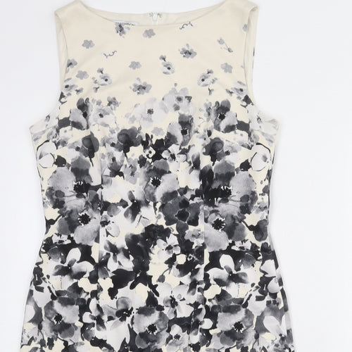 Maggy London Womens Beige Floral Polyester Shift Size 14 Round Neck Zip