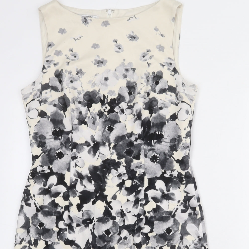 Maggy London Womens Beige Floral Polyester Shift Size 14 Round Neck Zip