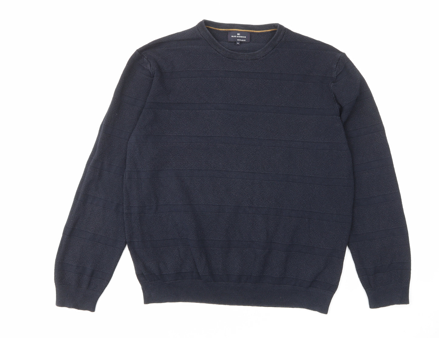 Blue Harbour Mens Blue Crew Neck Cotton Pullover Jumper Size XL Long Sleeve