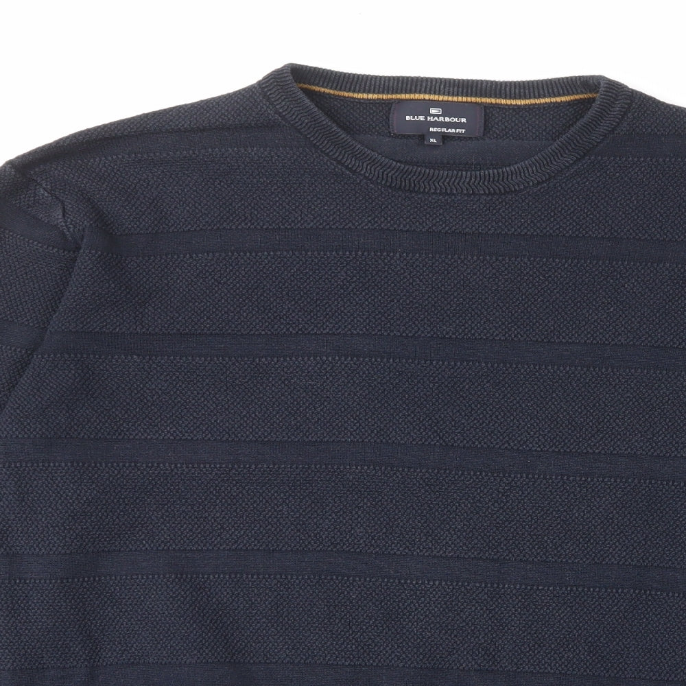 Blue Harbour Mens Blue Crew Neck Cotton Pullover Jumper Size XL Long Sleeve