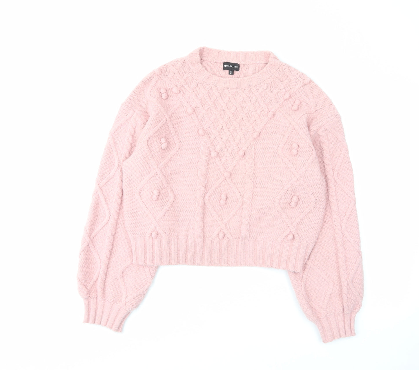 PRETTYLITTLETHING Womens Pink Crew Neck Acrylic Pullover Jumper Size S