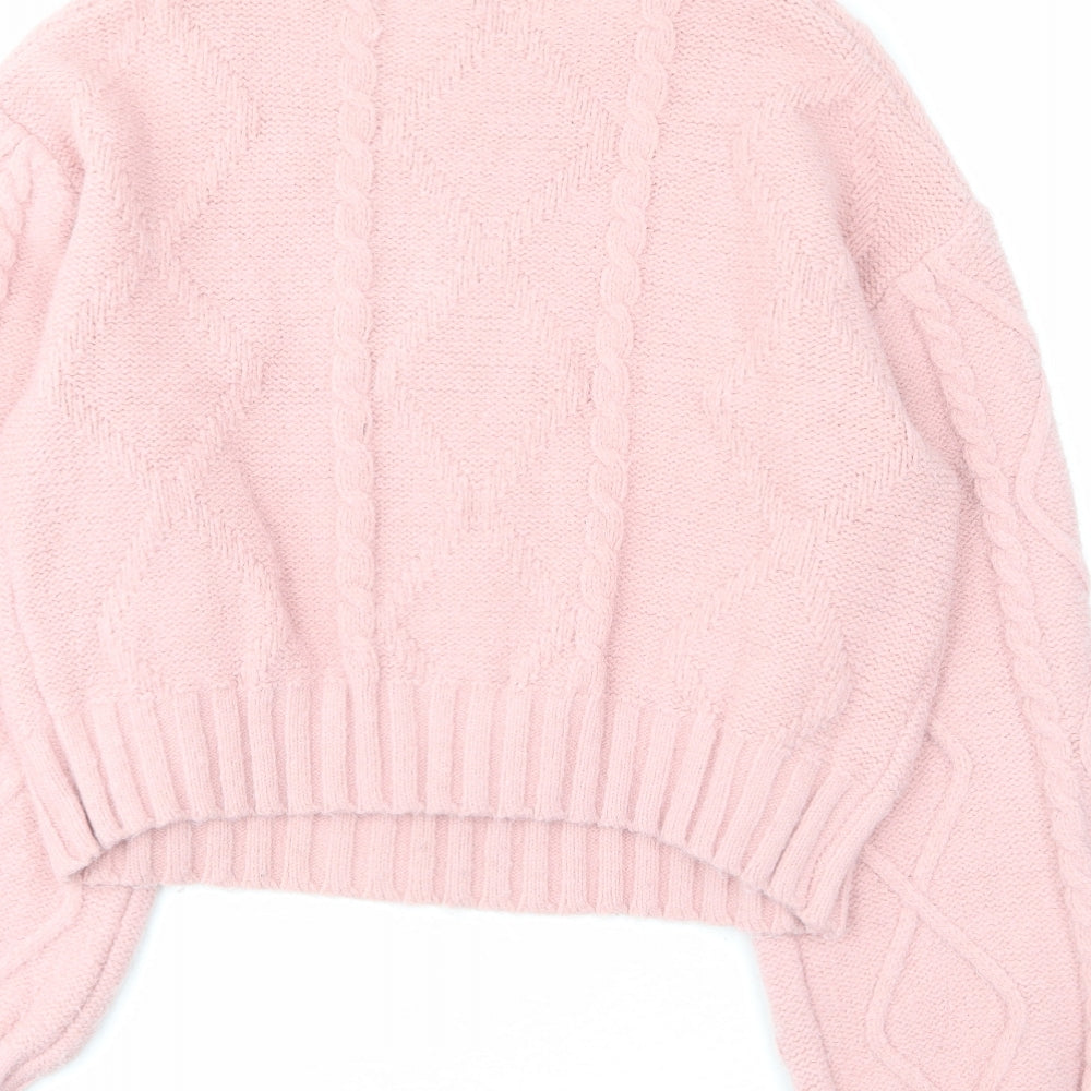 PRETTYLITTLETHING Womens Pink Crew Neck Acrylic Pullover Jumper Size S