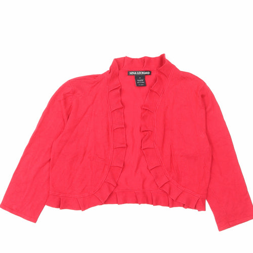 Nina Leonard Womens Red V-Neck Viscose Cardigan Jumper Size M - Ruffle