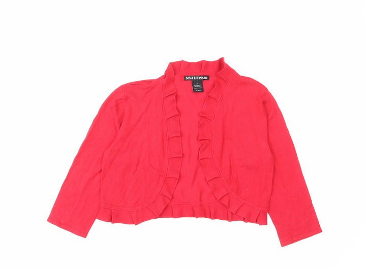Nina Leonard Womens Red V-Neck Viscose Cardigan Jumper Size M - Ruffle
