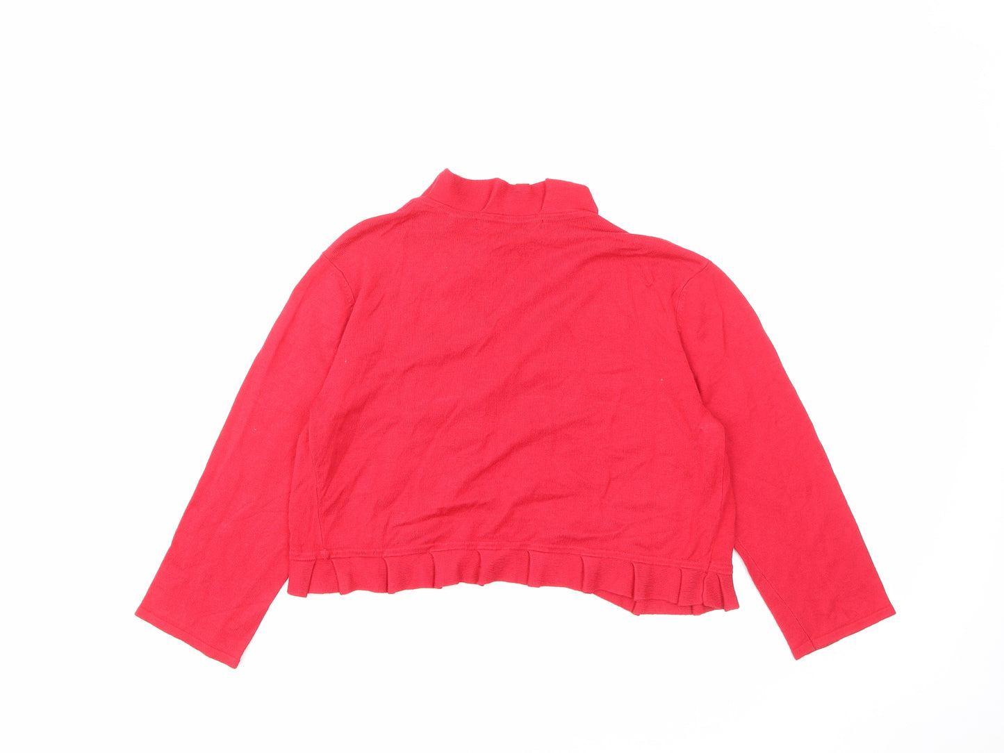 Nina Leonard Womens Red V-Neck Viscose Cardigan Jumper Size M - Ruffle