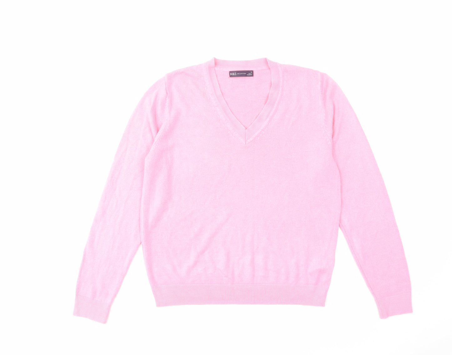 Marks and Spencer Womens Pink V-Neck Acrylic Pullover Jumper Size M