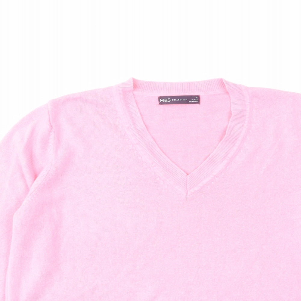 Marks and Spencer Womens Pink V-Neck Acrylic Pullover Jumper Size M