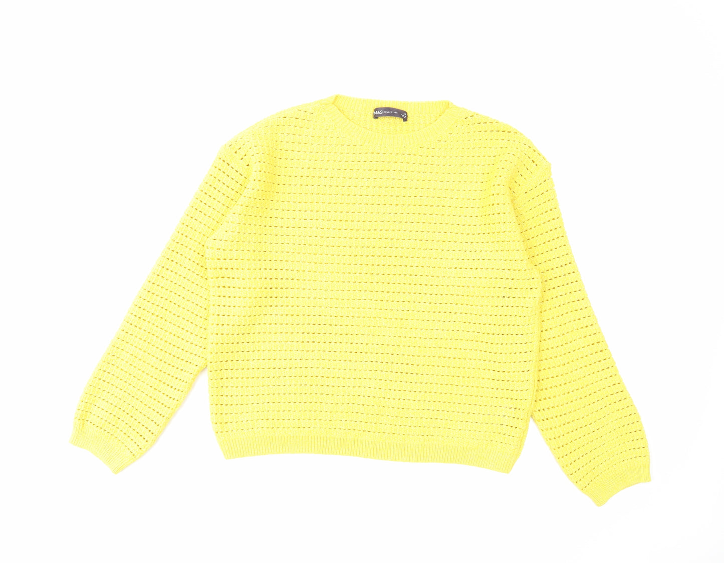 Marks and Spencer Womens Yellow Crew Neck Cotton Pullover Jumper Size M