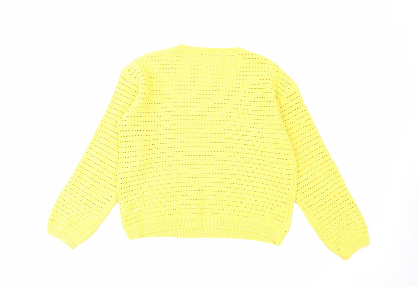 Marks and Spencer Womens Yellow Crew Neck Cotton Pullover Jumper Size M