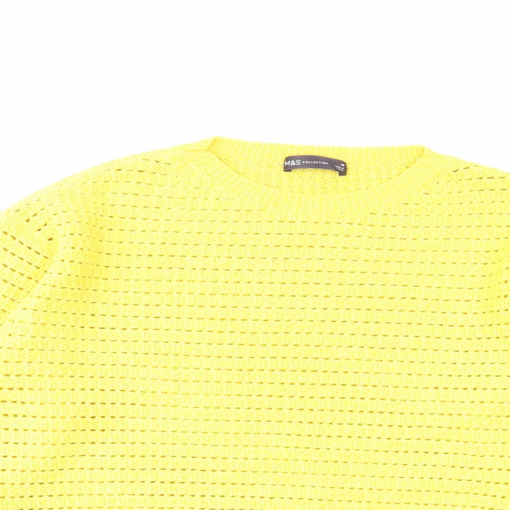 Marks and Spencer Womens Yellow Crew Neck Cotton Pullover Jumper Size M