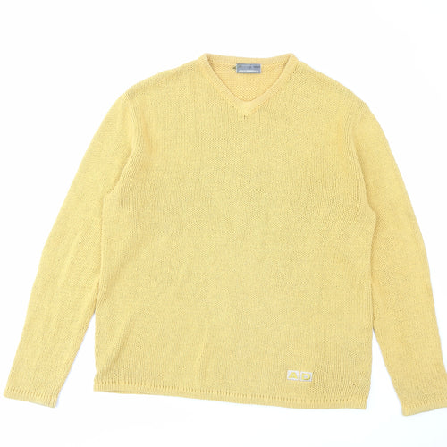 Adolfo Dominguez Mens Yellow V-Neck Acrylic Pullover Jumper Size XL Long Sleeve