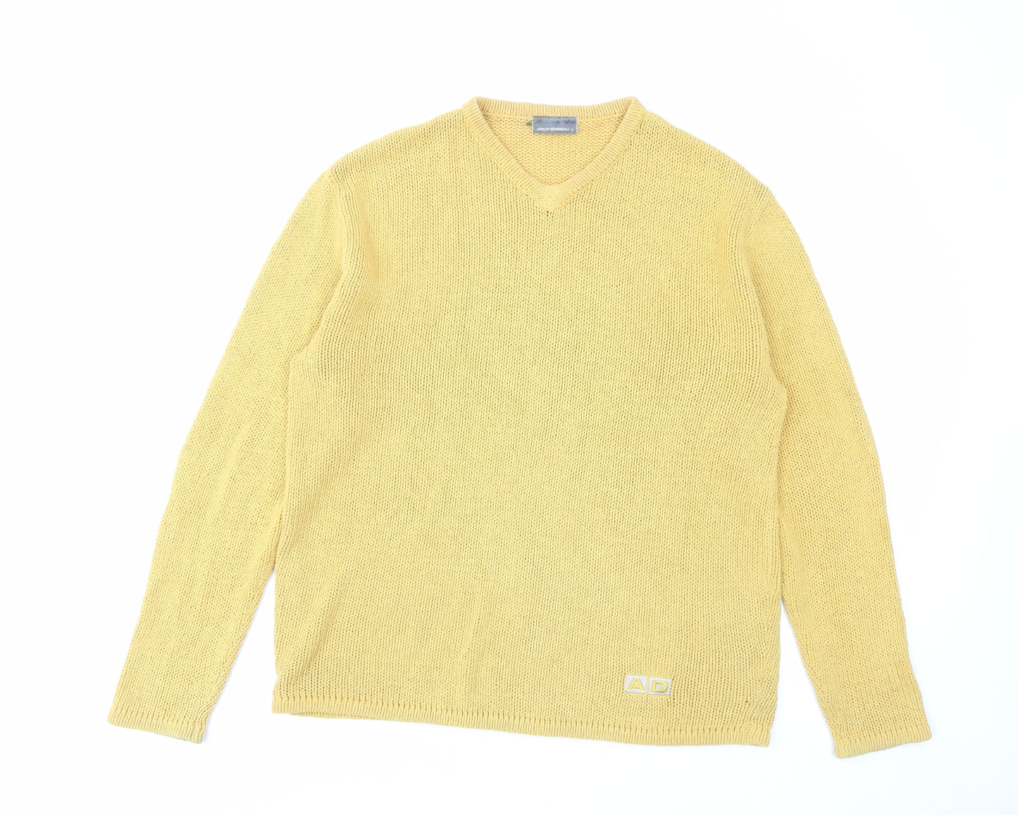 Adolfo Dominguez Mens Yellow V-Neck Acrylic Pullover Jumper Size XL Long Sleeve