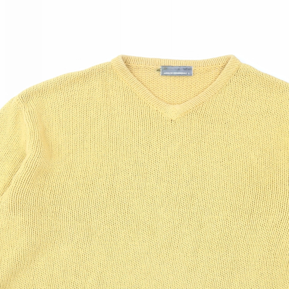 Adolfo Dominguez Mens Yellow V-Neck Acrylic Pullover Jumper Size XL Long Sleeve