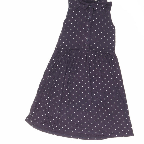 H&M Girls Blue Polka Dot Viscose A-Line Size 6-7 Years Collared Button