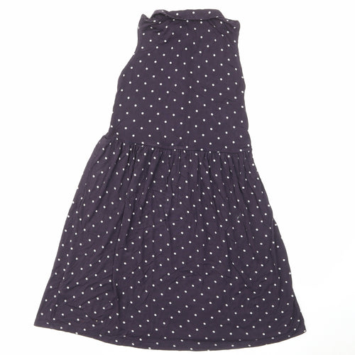 H&M Girls Blue Polka Dot Viscose A-Line Size 6-7 Years Collared Button