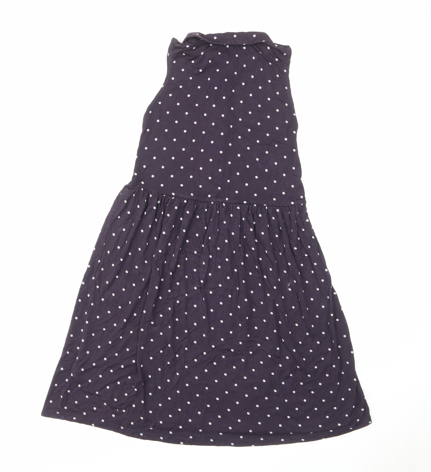 H&M Girls Blue Polka Dot Viscose A-Line Size 6-7 Years Collared Button