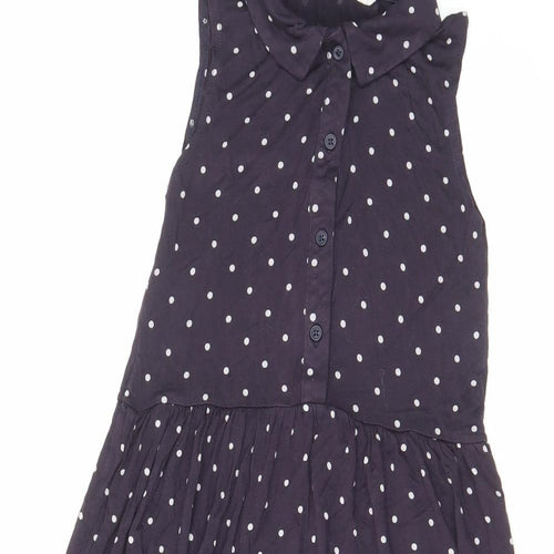 H&M Girls Blue Polka Dot Viscose A-Line Size 6-7 Years Collared Button