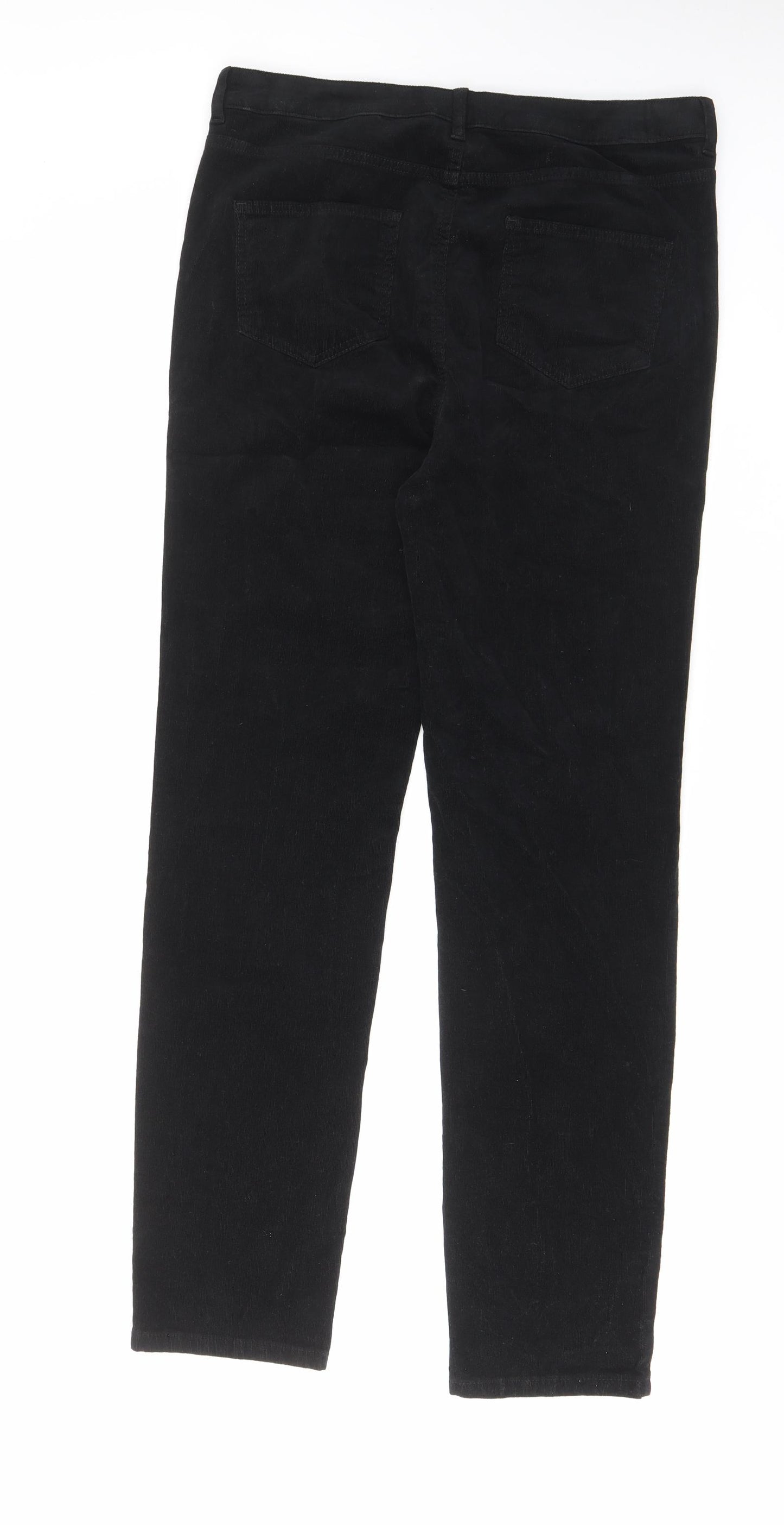 Marks and Spencer Womens Black Cotton Trousers Size 16 L32 in Regular Zip