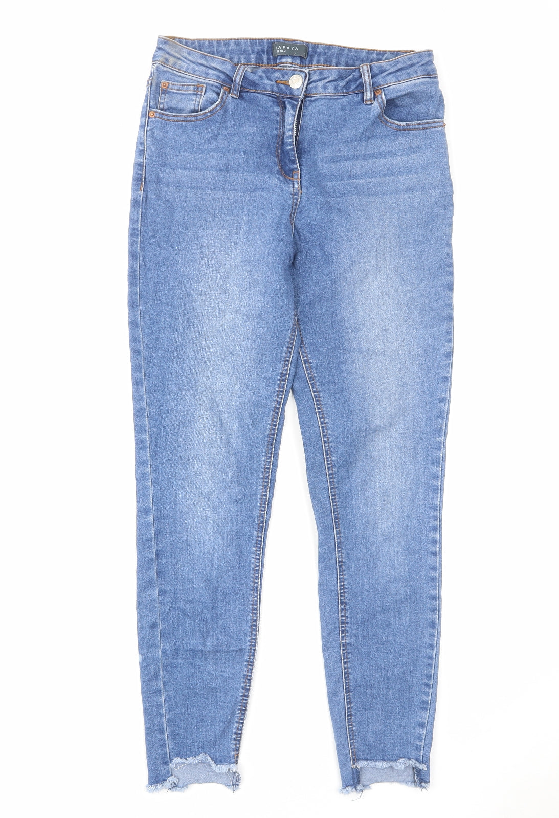 Papaya Womens Blue Cotton Skinny Jeans Size 10 L27 in Regular Zip - Raw Hem