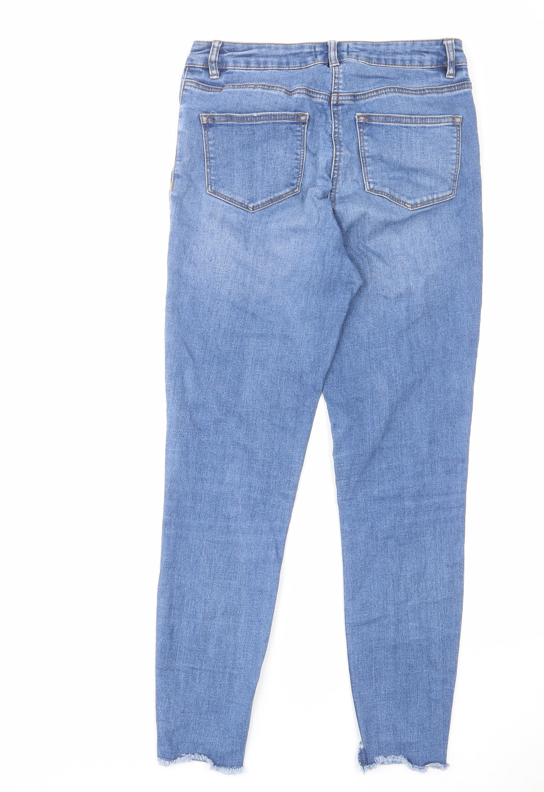 Papaya Womens Blue Cotton Skinny Jeans Size 10 L27 in Regular Zip - Raw Hem