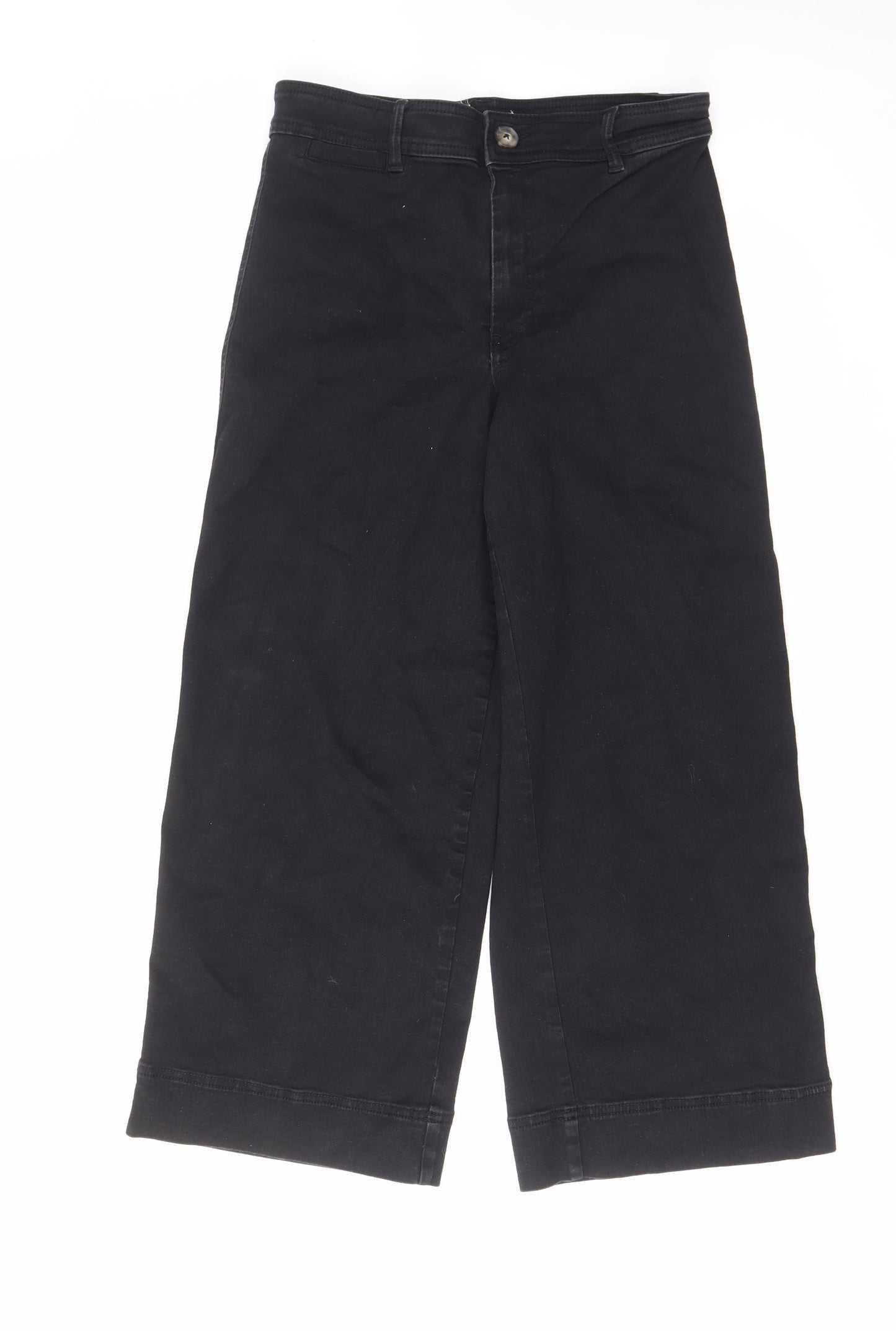 H&M Womens Black Cotton Wide-Leg Jeans Size 14 L25 in Regular Zip