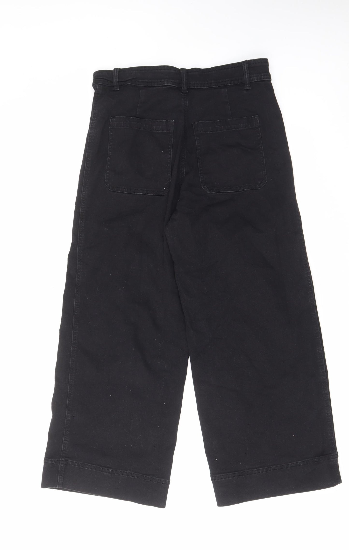 H&M Womens Black Cotton Wide-Leg Jeans Size 14 L25 in Regular Zip