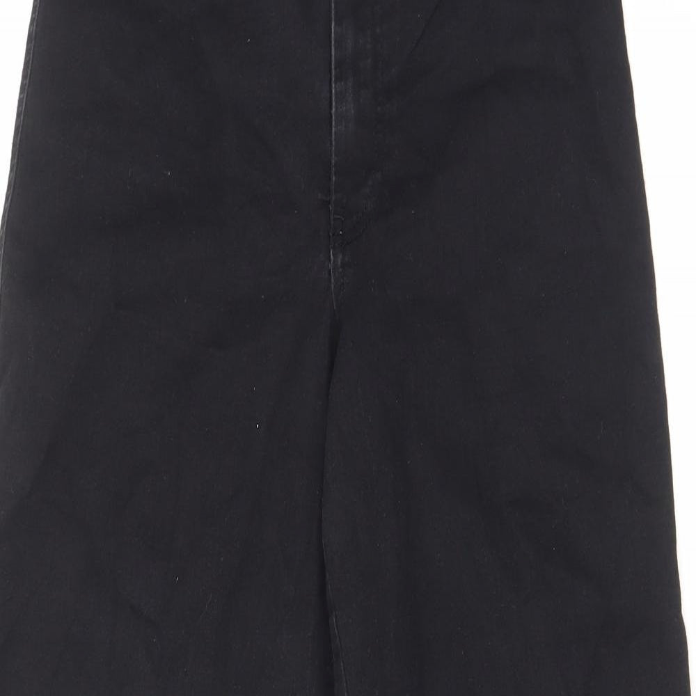 H&M Womens Black Cotton Wide-Leg Jeans Size 14 L25 in Regular Zip
