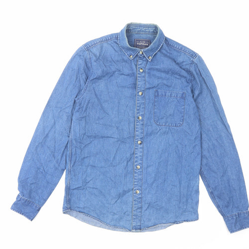 Topman Mens Blue Cotton Button-Up Size S Collared Button