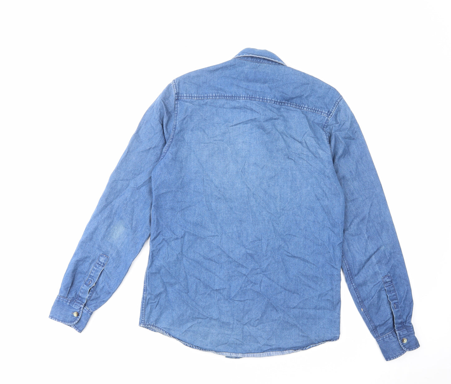 Topman Mens Blue Cotton Button-Up Size S Collared Button