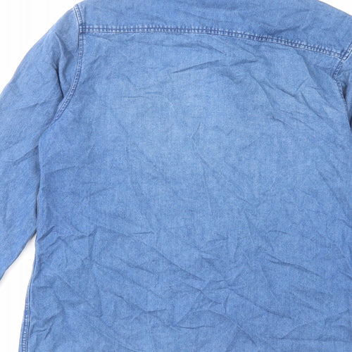 Topman Mens Blue Cotton Button-Up Size S Collared Button
