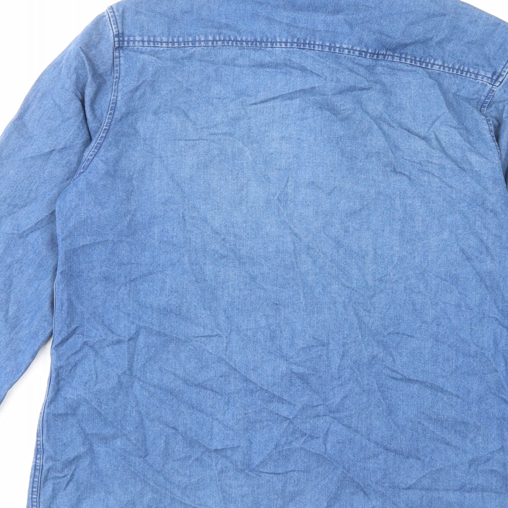 Topman Mens Blue Cotton Button-Up Size S Collared Button
