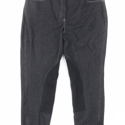 Equestrian Womens Black Cotton Trousers Size 12 L28 in Regular Zip - Crown Pocket Equestrian