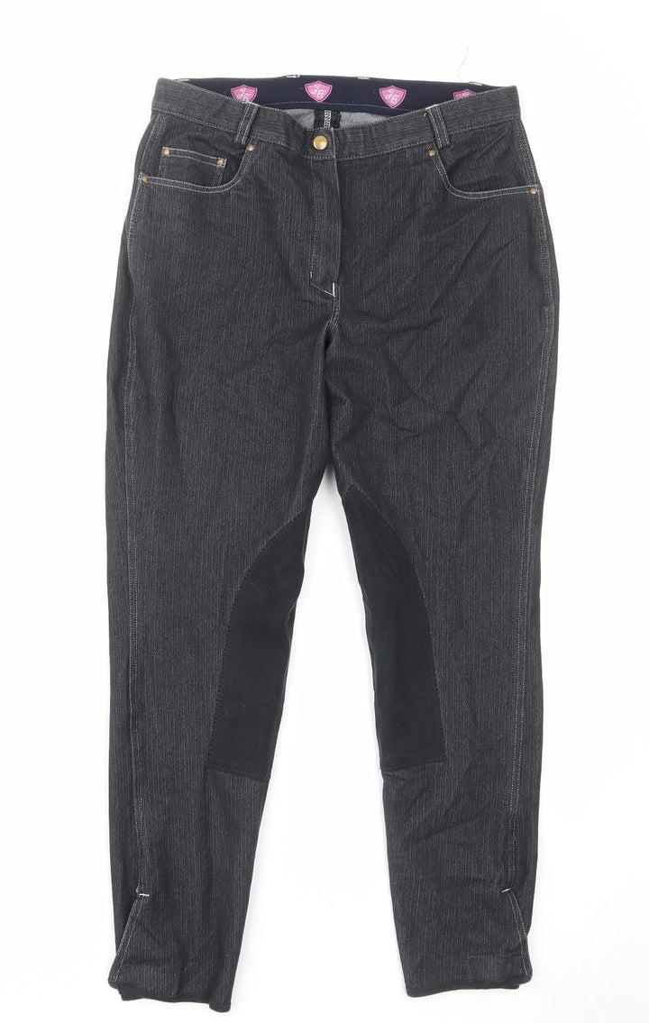 Equestrian Womens Black Cotton Trousers Size 12 L28 in Regular Zip - Crown Pocket Equestrian