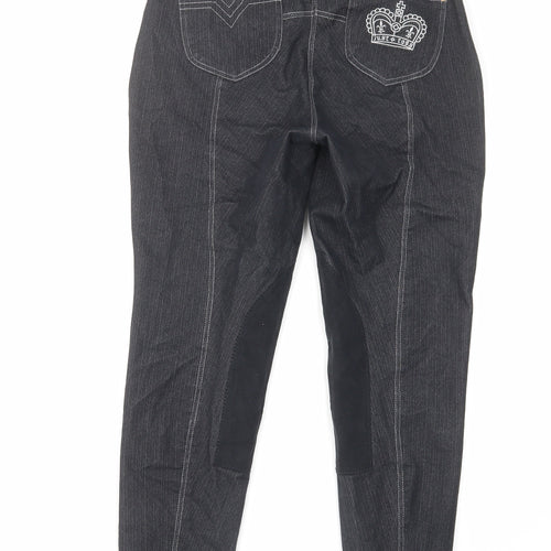 Equestrian Womens Black Cotton Trousers Size 12 L28 in Regular Zip - Crown Pocket Equestrian