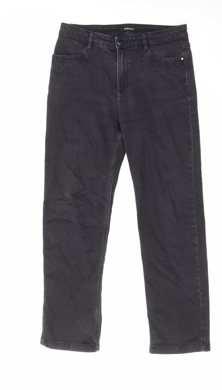 Marks and Spencer Womens Black Cotton Straight Jeans Size 30 in L28 in Regular Zip