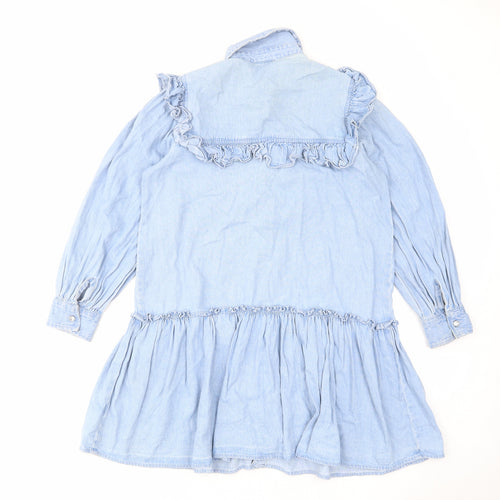 River Island Womens Blue Cotton A-Line Size S Collared Button - Ruffles