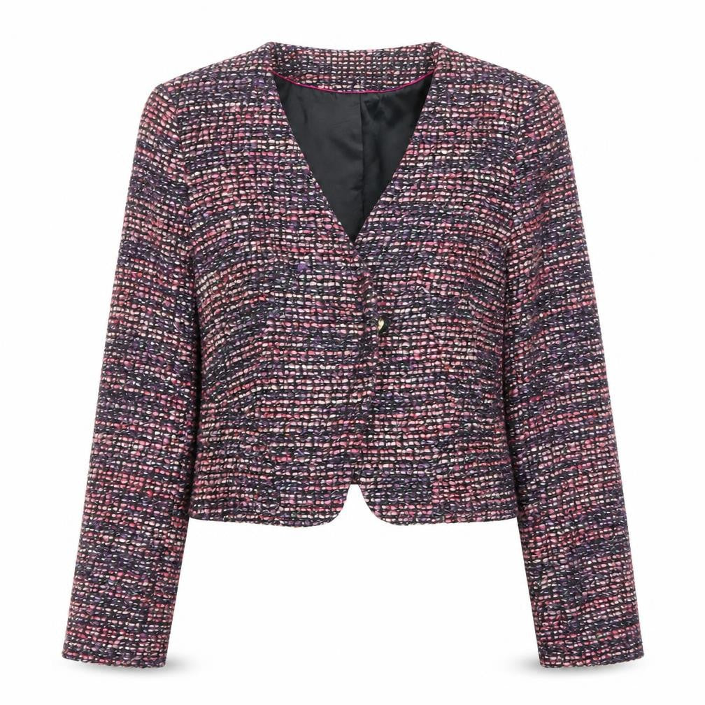 Front view of H&M women’s multicoloured jacket blazer, size UK 10, zip - open