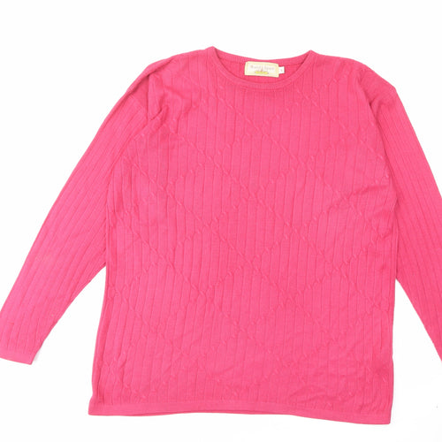 Mixed Spice Womens Pink Crew Neck Acrylic Pullover Jumper Size L - Ribbed