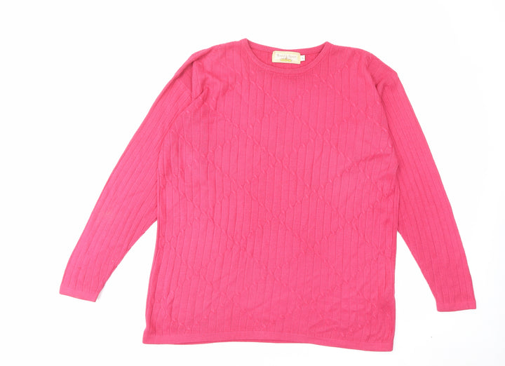 Mixed Spice Womens Pink Crew Neck Acrylic Pullover Jumper Size L - Ribbed