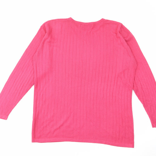 Mixed Spice Womens Pink Crew Neck Acrylic Pullover Jumper Size L - Ribbed