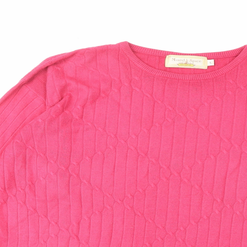 Mixed Spice Womens Pink Crew Neck Acrylic Pullover Jumper Size L - Ribbed