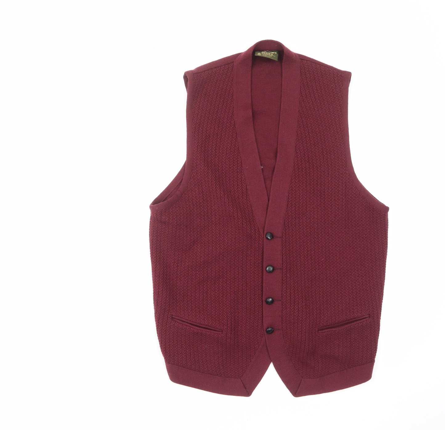 Priory Mens Red V-Neck Wool Cardigan Jumper Size L Sleeveless