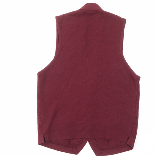 Priory Mens Red V-Neck Wool Cardigan Jumper Size L Sleeveless