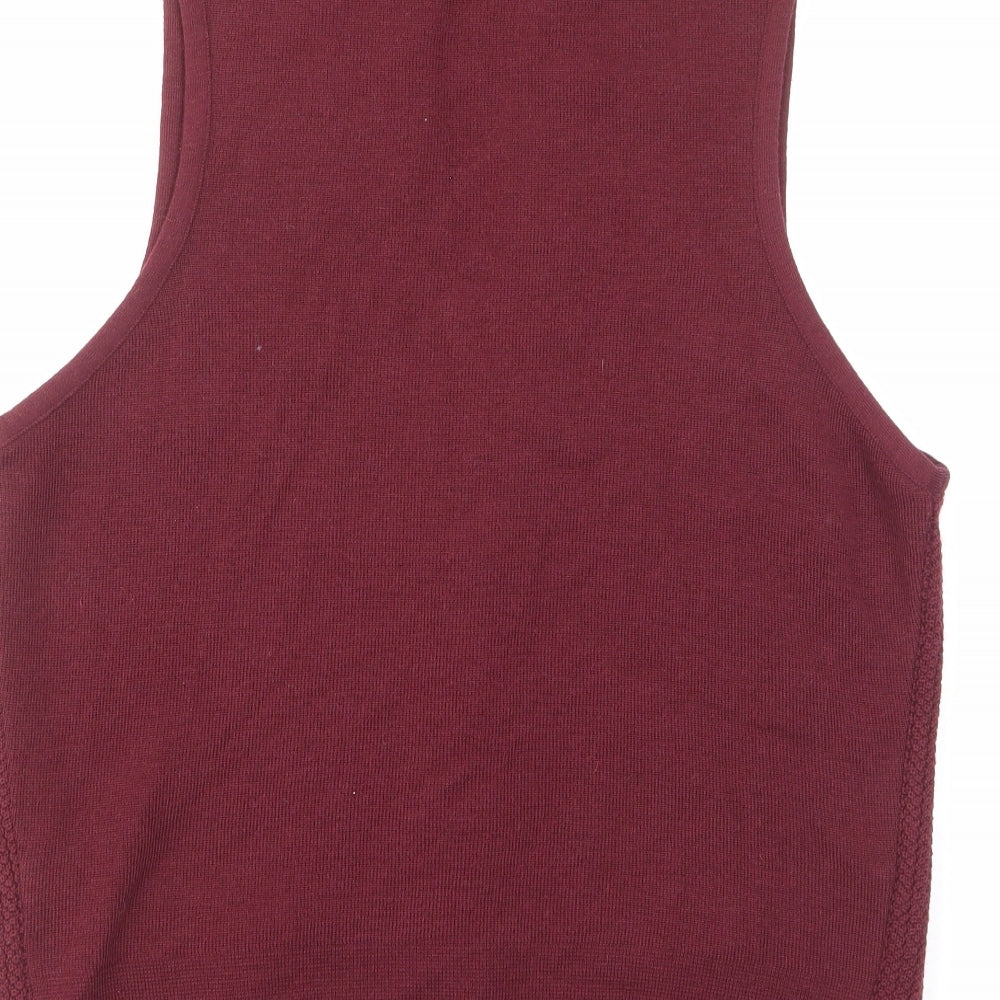 Priory Mens Red V-Neck Wool Cardigan Jumper Size L Sleeveless