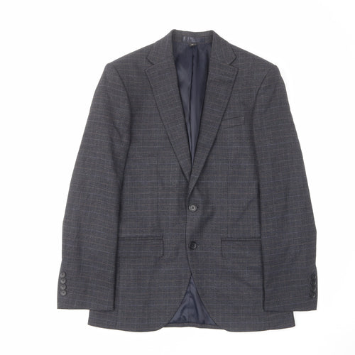 Marks and Spencer Mens Blue Plaid Polyester Jacket Suit Jacket Size 38 Regular