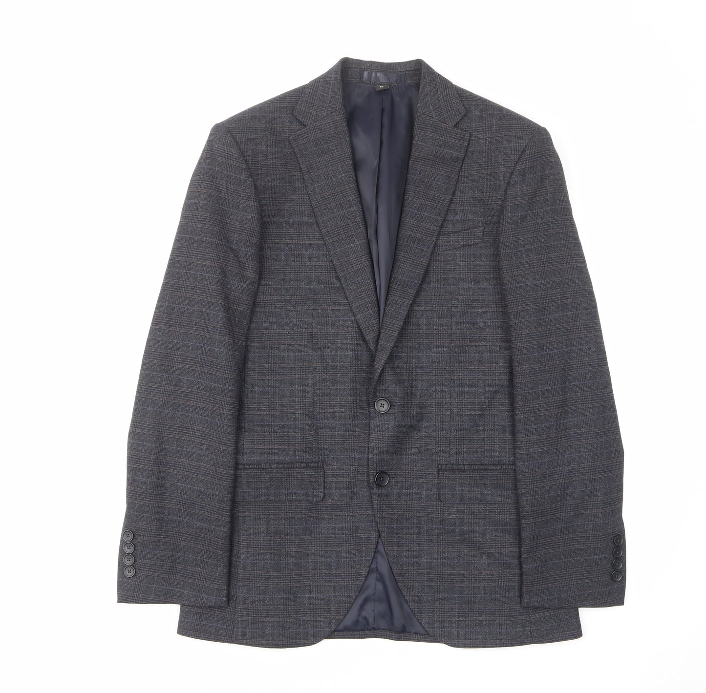 Marks and Spencer Mens Blue Plaid Polyester Jacket Suit Jacket Size 38 Regular